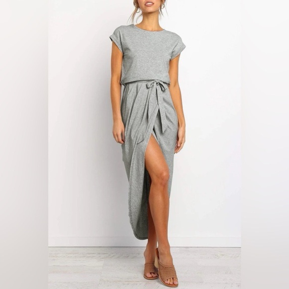 LBLC The Kelly Dress Heather Gray Wrap Midi Dress Size Medium
